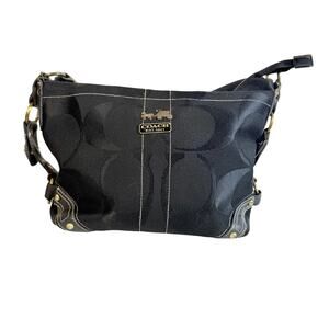 Coach Carly Bag Black/Gold  Jacquard Signature Hobo Shoulder Handbag Purse 